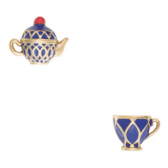 Kate Spade | Disney ~ Alice In Wonderland Blue Enamel Teacup Studs 12k Gold - Picture 12 of 12
